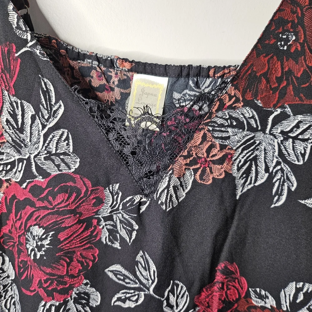 Japna Cami Lounge XL Floral Lace Trim Black Red Romantic Boho Tank Top Summer - Picture 3 of 10